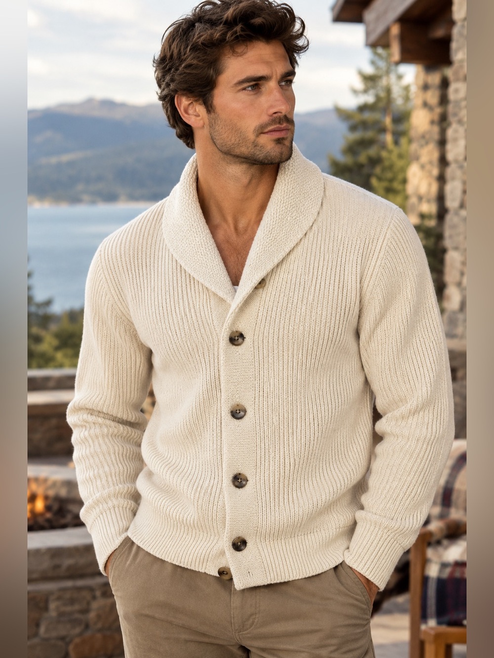 FRAME Merino Wool Blend Knit Shawl Collar Cardigan Sweater